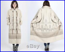 Vtg 80s Woolrich Jacket Ivory Southwestern Blanket Native American Duster Coat M