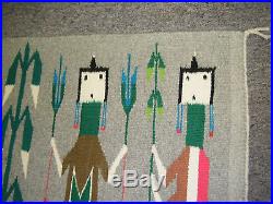 Vtg Corn Stalk People 4 Figures Native American Yei Rug 41 X 31 Navajo Wool