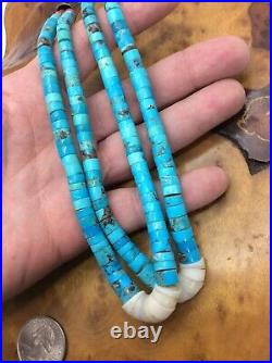 Vtg Double Strand Navajo Jacla Necklace Turquoise Shell Coral Sterling Silver