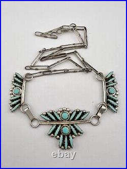 Vtg ETHEL ZIGMOND PEINA Zuni Sterling Silver Turquoise Needlepoint Necklace