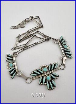 Vtg ETHEL ZIGMOND PEINA Zuni Sterling Silver Turquoise Needlepoint Necklace