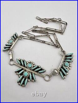 Vtg ETHEL ZIGMOND PEINA Zuni Sterling Silver Turquoise Needlepoint Necklace