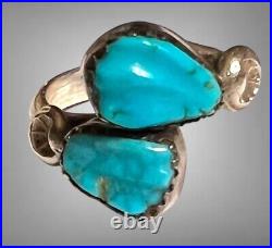 Vtg Felicita Eustace Cochita Sterling Silver Carved Turquoise Bypass Ring SZ 5