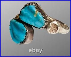 Vtg Felicita Eustace Cochita Sterling Silver Carved Turquoise Bypass Ring SZ 5