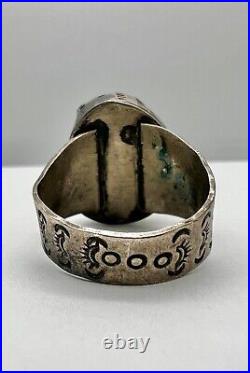 Vtg Fred Harvey Era Navajo Sterling Silver Green Seafoam Turquoise Stamped Ring