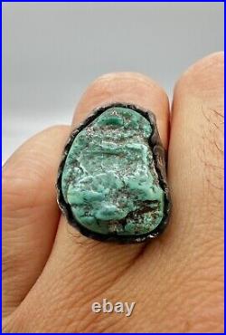 Vtg Fred Harvey Era Navajo Sterling Silver Green Seafoam Turquoise Stamped Ring