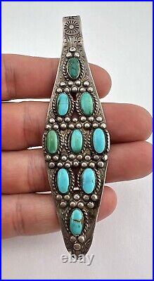 Vtg Fred Harvey Era Navajo Sterling Silver Turquoise Stamped Long Pendant 4