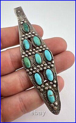 Vtg Fred Harvey Era Navajo Sterling Silver Turquoise Stamped Long Pendant 4