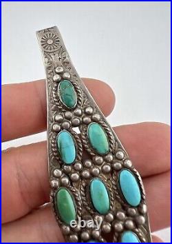 Vtg Fred Harvey Era Navajo Sterling Silver Turquoise Stamped Long Pendant 4