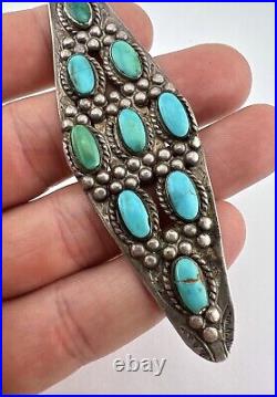 Vtg Fred Harvey Era Navajo Sterling Silver Turquoise Stamped Long Pendant 4