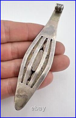Vtg Fred Harvey Era Navajo Sterling Silver Turquoise Stamped Long Pendant 4