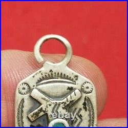 Vtg Fred Harvey Era Stamped Sterling Silver Turquoise Horse Fob Charm Pendant