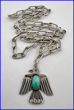 Vtg Fred Harvey Navajo Sterling Royston Turquoise Thunderbird Pendant Necklace