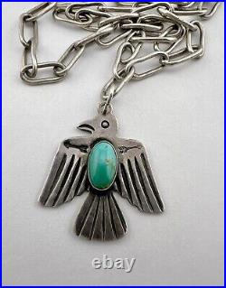 Vtg Fred Harvey Navajo Sterling Royston Turquoise Thunderbird Pendant Necklace