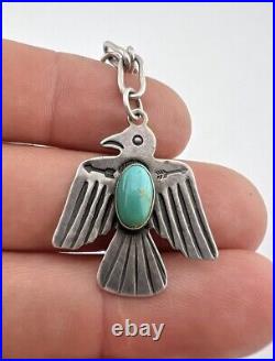 Vtg Fred Harvey Navajo Sterling Royston Turquoise Thunderbird Pendant Necklace