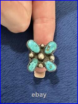 Vtg Handcrafted Native American Sterling Silver Turquoise Flower Ring, Sz 8.5 Vtg Handcrafted Native American Sterling Silver Turquoise Flower Ring, Sz 8.5