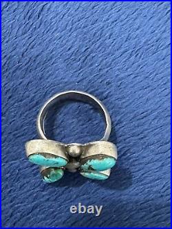Vtg Handcrafted Native American Sterling Silver Turquoise Flower Ring, Sz 8.5 Vtg Handcrafted Native American Sterling Silver Turquoise Flower Ring, Sz 8.5