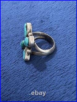 Vtg Handcrafted Native American Sterling Silver Turquoise Flower Ring, Sz 8.5 Vtg Handcrafted Native American Sterling Silver Turquoise Flower Ring, Sz 8.5
