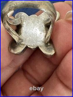 Vtg Handcrafted Native American Sterling Silver Turquoise Flower Ring, Sz 8.5