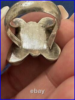 Vtg Handcrafted Native American Sterling Silver Turquoise Flower Ring, Sz 8.5