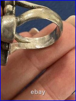 Vtg Handcrafted Native American Sterling Silver Turquoise Flower Ring, Sz 8.5