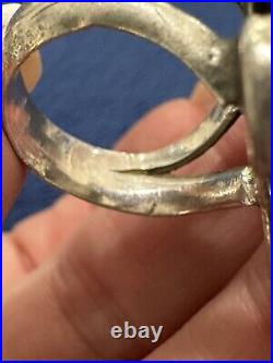Vtg Handcrafted Native American Sterling Silver Turquoise Flower Ring, Sz 8.5