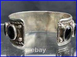 Vtg Heavy 54g Old Pawn Navajo Onyx Sterling Silver Cuff Bracelet