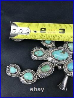 Vtg Huge 248g Navajo Squash Blossom Turquoise Sterling Silver Necklace