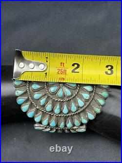 Vtg Huge 91g Old Pawn Navajo Cluster Turquoise Sterling Silver Cuff Bracelet