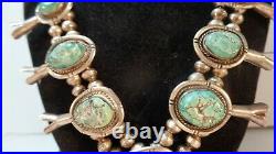 Vtg Large Heavy Sterling Silver Turquoise Squash Blossom Necklace 25 S 1950