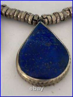 Vtg NAVAJO Native American Necklace Sterling Silver & 9 Lapis Teardrops 19 54gr