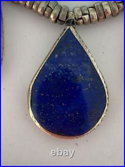 Vtg NAVAJO Native American Necklace Sterling Silver & 9 Lapis Teardrops 19 54gr