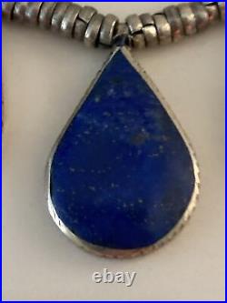 Vtg NAVAJO Native American Necklace Sterling Silver & 9 Lapis Teardrops 19 54gr