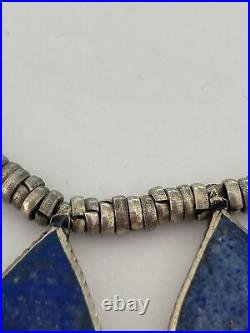 Vtg NAVAJO Native American Necklace Sterling Silver & 9 Lapis Teardrops 19 54gr