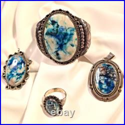 Vtg Na Reclaimed Azurite-chrysocolla Sterling Pendant See Coord Pieces 4 Sale