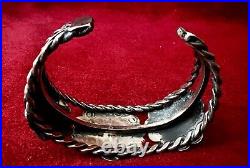 Vtg Native American Cuff Bracelet Silver & Turquoise Made Of 3 Silver Conchos
