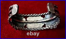 Vtg Native American Cuff Bracelet Silver & Turquoise Made Of 3 Silver Conchos