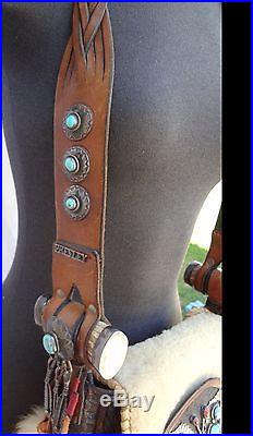 Vtg Native American Hopi Leather Turquoise Sterling Slvr Elkhorn Elvis Purse Bag