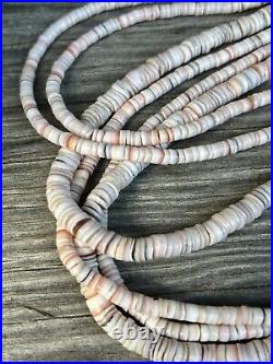 Vtg Native American Navajo Heishi Shell 3 Strand Necklace Stamped Silver End 24