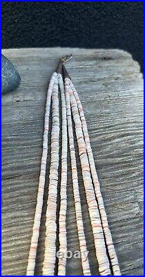Vtg Native American Navajo Heishi Shell 3 Strand Necklace Stamped Silver End 24