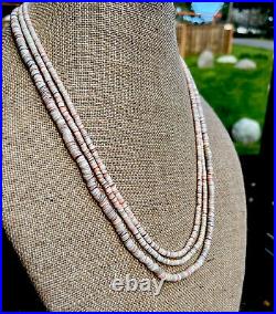 Vtg Native American Navajo Heishi Shell 3 Strand Necklace Stamped Silver End 24