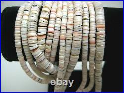 Vtg Native American Navajo Heishi Shell 3 Strand Necklace Stamped Silver End 24