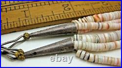 Vtg Native American Navajo Heishi Shell 3 Strand Necklace Stamped Silver End 24