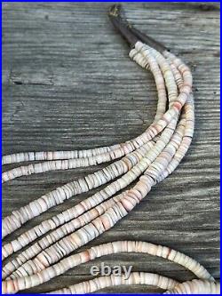 Vtg Native American Navajo Heishi Shell 3 Strand Necklace Stamped Silver End 24