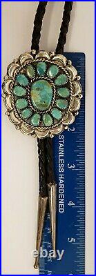 Vtg Native American Navajo Sterling Silver & 14 Turquoise Color Stonesbolo Tie