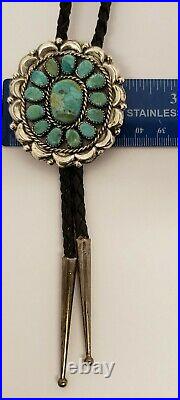 Vtg Native American Navajo Sterling Silver & 14 Turquoise Color Stonesbolo Tie