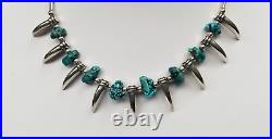 Vtg Native American Navajo Sterling Silver Turquoise Bear Claw Choker Necklace