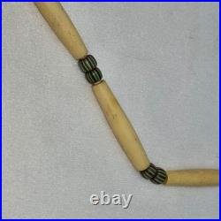 Vtg Native American Porcupine Quilled Bear Leather Pendant Bone & Chevron Beads Vtg Native American Porcupine Quilled Bear Leather Pendant Bone & Chevron Beads