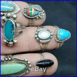 Vtg Native American STERLING SILVER Turquoise & More! Ring Lot Of (11)