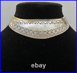 Vtg Native American Santa Fe Sterling Silver R Hammered Ornate Choker Necklace